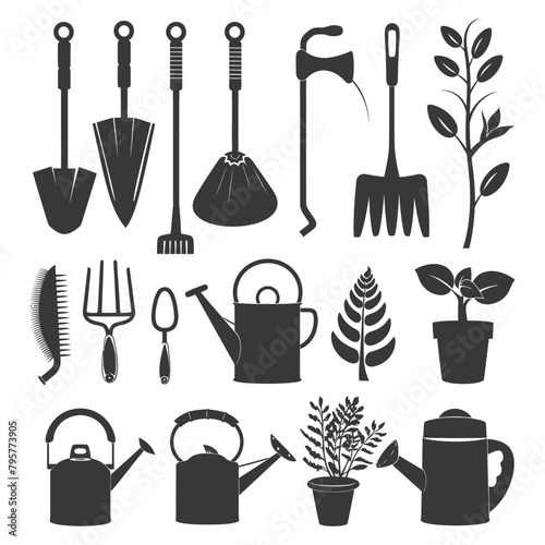 Silhouette gardening equipment black color only