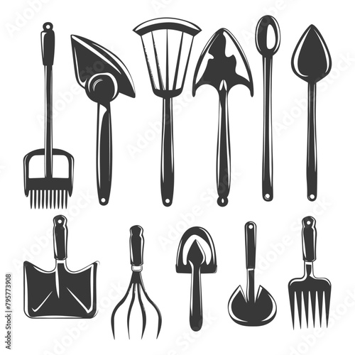 Silhouette gardening equipment black color only