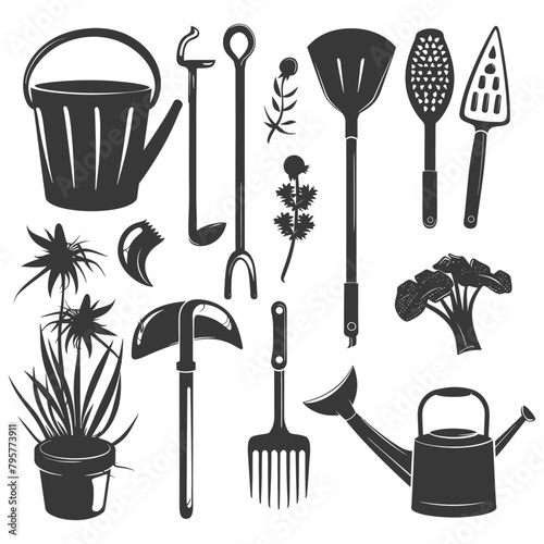 Silhouette gardening equipment black color only