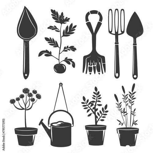 Silhouette gardening equipment black color only