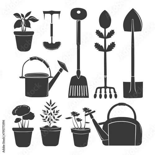 Silhouette gardening equipment black color only