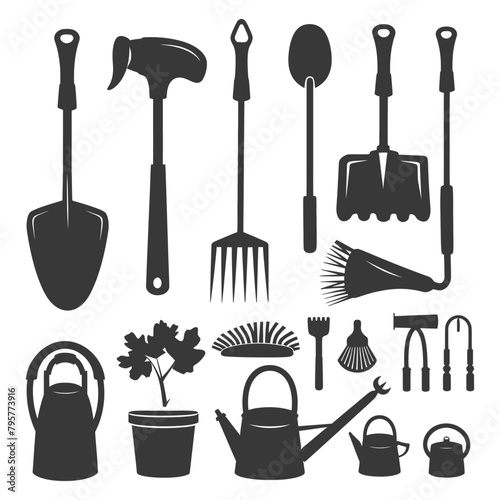 Silhouette gardening equipment black color only