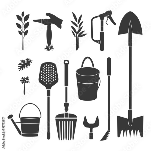 Silhouette gardening equipment black color only