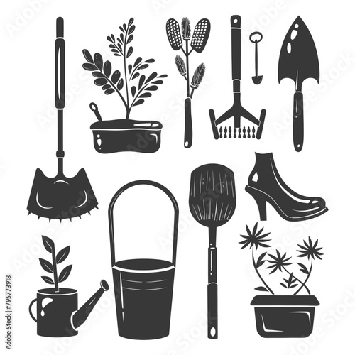 Silhouette gardening equipment black color only