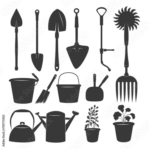 Silhouette gardening equipment black color only