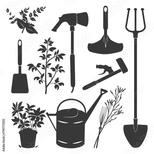 Silhouette gardening equipment black color only