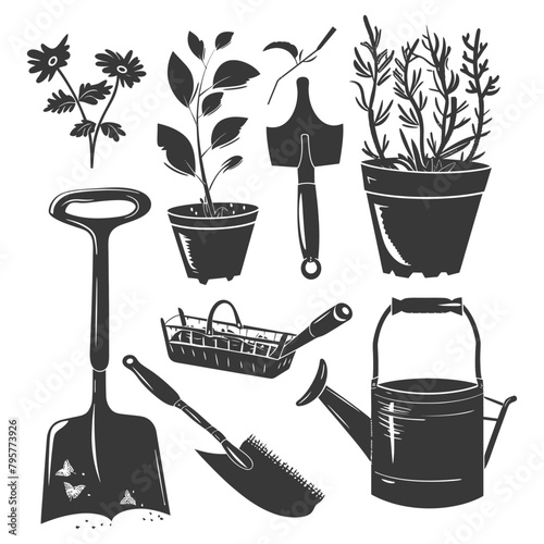 Silhouette gardening equipment black color only