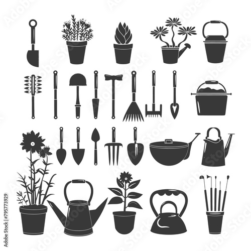 Silhouette gardening equipment black color only