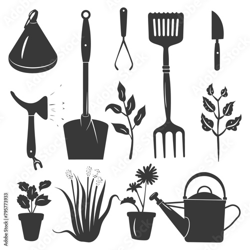 Silhouette gardening equipment black color only