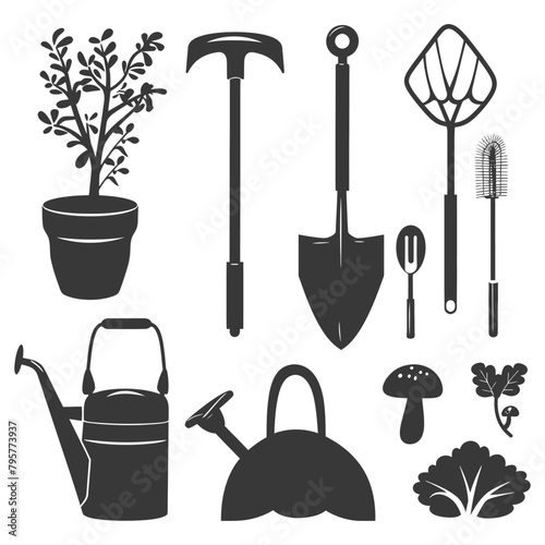 Silhouette gardening equipment black color only