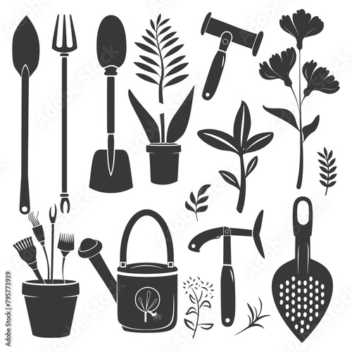 Silhouette gardening equipment black color only