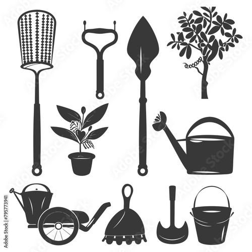 Silhouette gardening equipment black color only