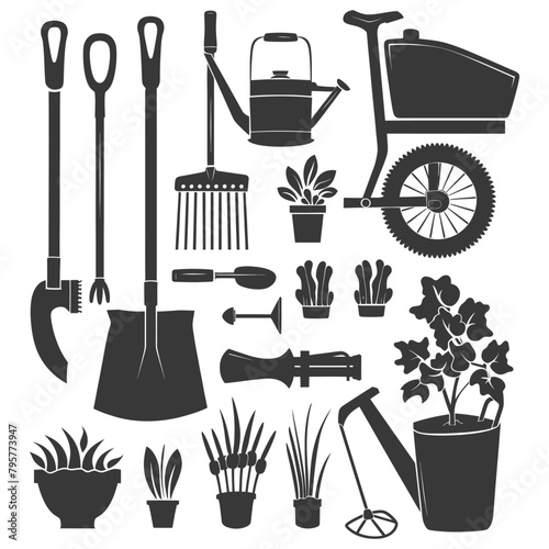 Silhouette gardening equipment black color only