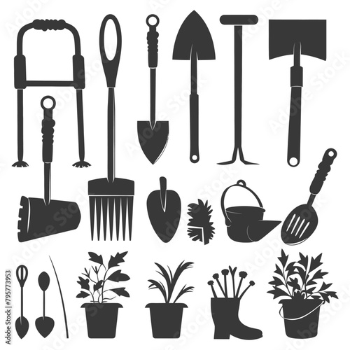 Silhouette gardening equipment black color only