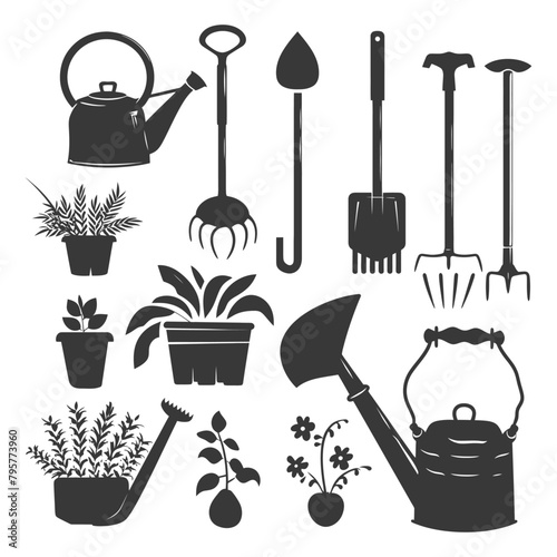 Silhouette gardening equipment black color only