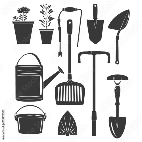 Silhouette gardening equipment black color only