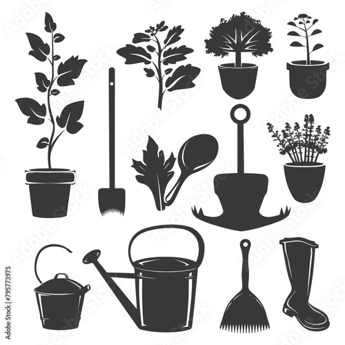 Silhouette gardening equipment black color only