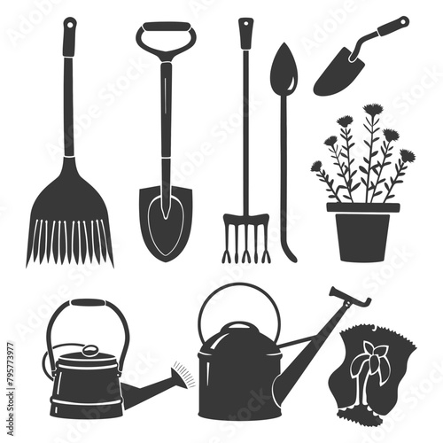 Silhouette gardening equipment black color only