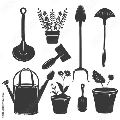 Silhouette gardening equipment black color only