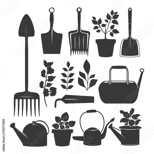 Silhouette gardening equipment black color only