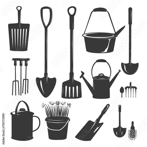 Silhouette gardening equipment black color only