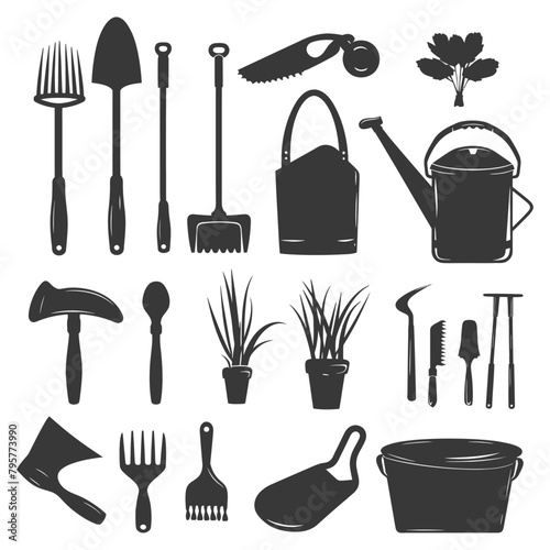 Silhouette gardening equipment black color only