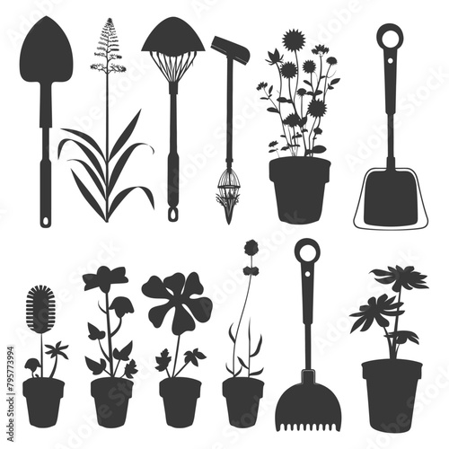 Silhouette gardening equipment black color only