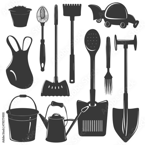 Silhouette gardening equipment black color only