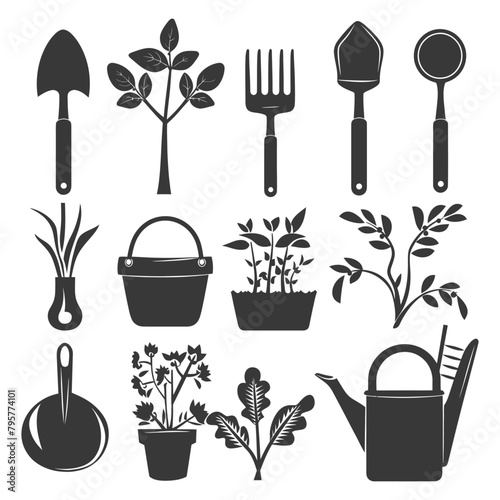 Silhouette gardening equipment black color only