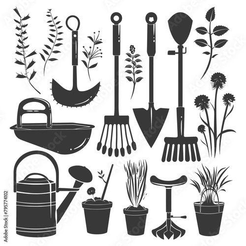 Silhouette gardening equipment black color only