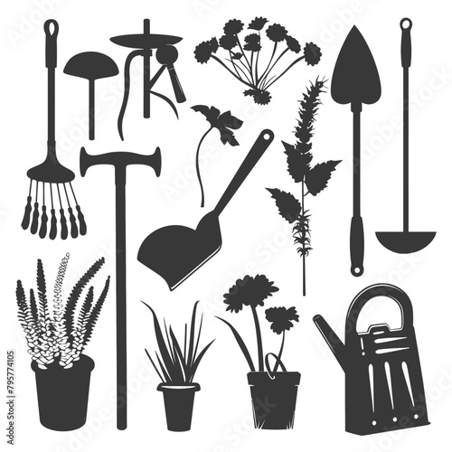 Silhouette gardening equipment black color only