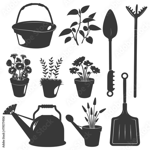 Silhouette gardening equipment black color only