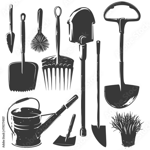 Silhouette gardening equipment black color only
