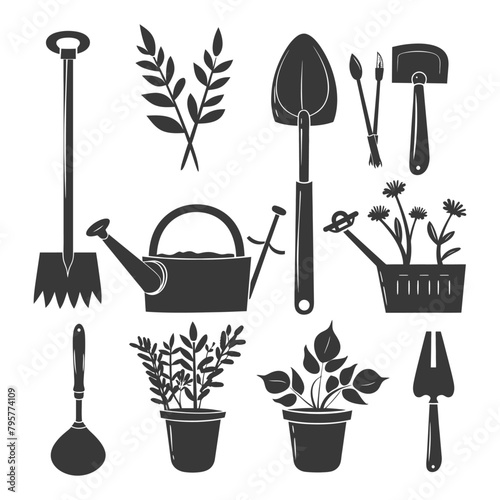 Silhouette gardening equipment black color only