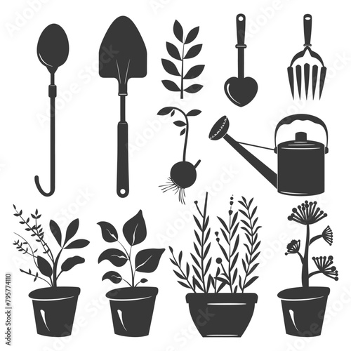 Silhouette gardening equipment black color only