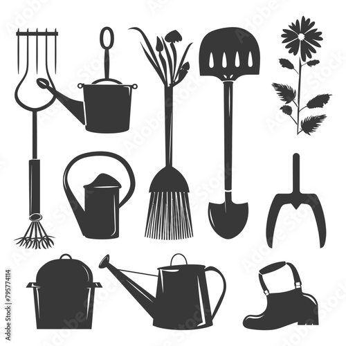 Silhouette gardening equipment black color only