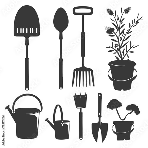 Silhouette gardening equipment black color only