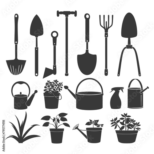 Silhouette gardening equipment black color only
