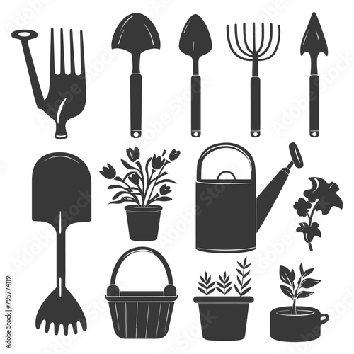 Silhouette gardening equipment black color only