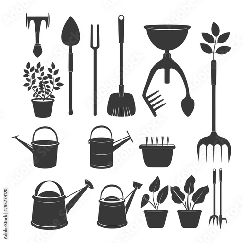 Silhouette gardening equipment black color only