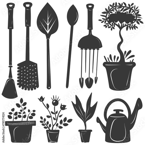Silhouette gardening equipment black color only