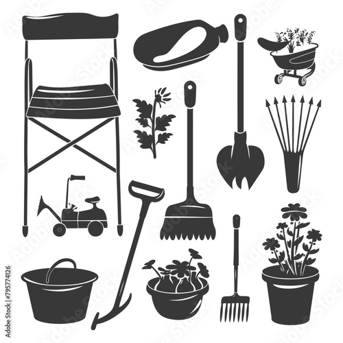 Silhouette gardening equipment black color only