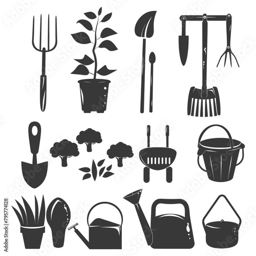 Silhouette gardening equipment black color only