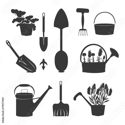 Silhouette gardening equipment black color only