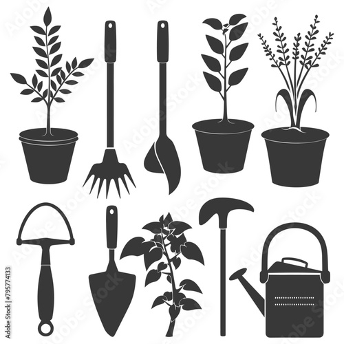 Silhouette gardening equipment black color only