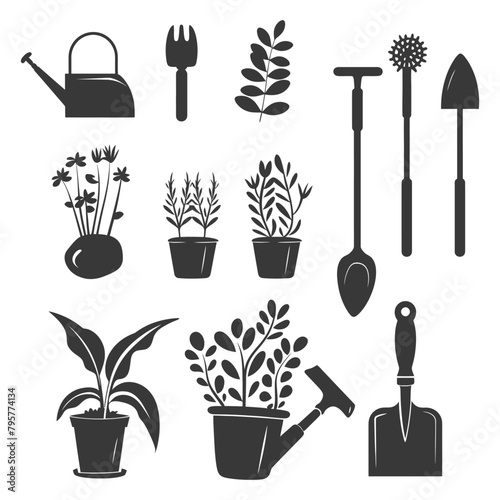 Silhouette gardening equipment black color only