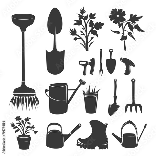 Silhouette gardening equipment black color only