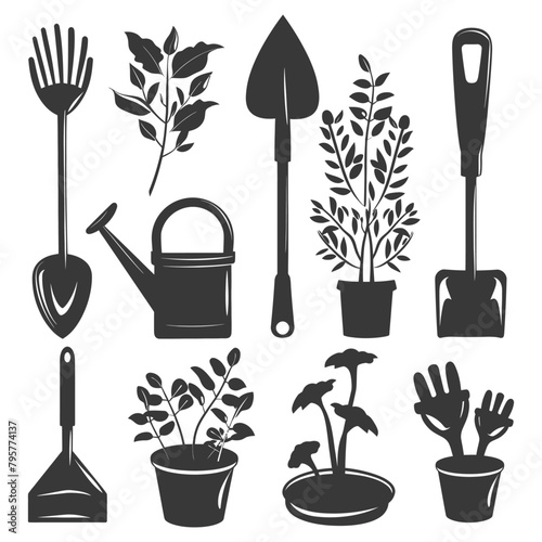 Silhouette gardening equipment black color only