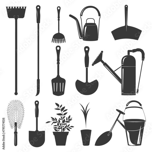Silhouette gardening equipment black color only