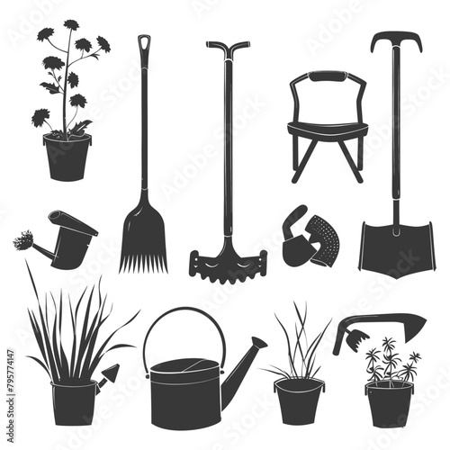 Silhouette gardening equipment black color only